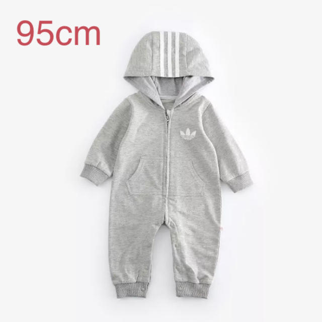 adidas(アディダス)のadidas風グレーロンパース95cm キッズ/ベビー/マタニティのキッズ服男の子用(90cm~)(Tシャツ/カットソー)の商品写真