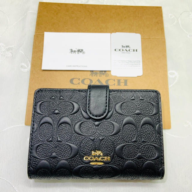 ファスナー小銭入れ1素　材コーチ COACH 二つ折り財布 黒