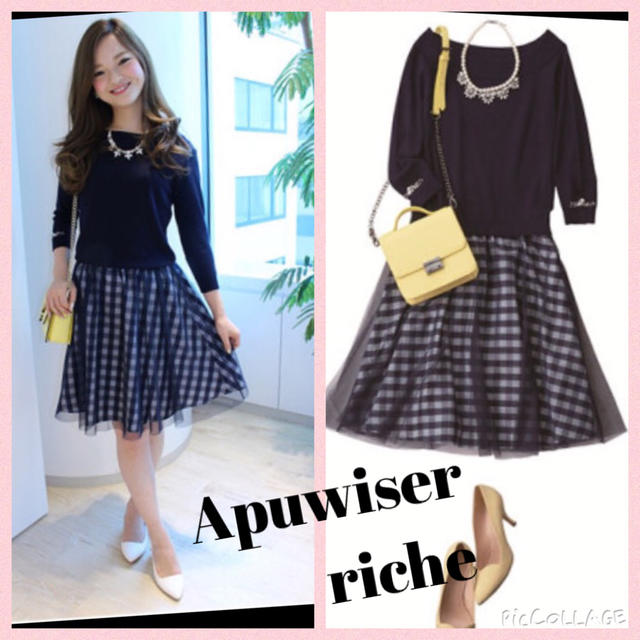 Apuweiser-riche(アプワイザーリッシェ)のアプ♡ギンガムスカート＆ニットセット♡ レディースのワンピース(ひざ丈ワンピース)の商品写真