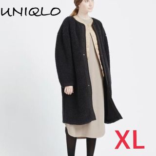 ユニクロ(UNIQLO)の新品　UNIQLO レディース　ボアフリースノーカラーコート　ブラック　XL(ロングコート)