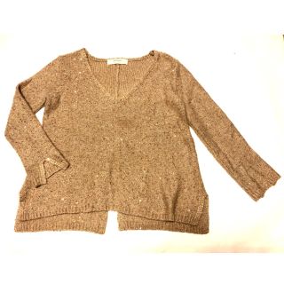 ザラ(ZARA)のZARA ザラ Vネック ニット セーター スパンコール ベージュ L華やか(ニット/セーター)