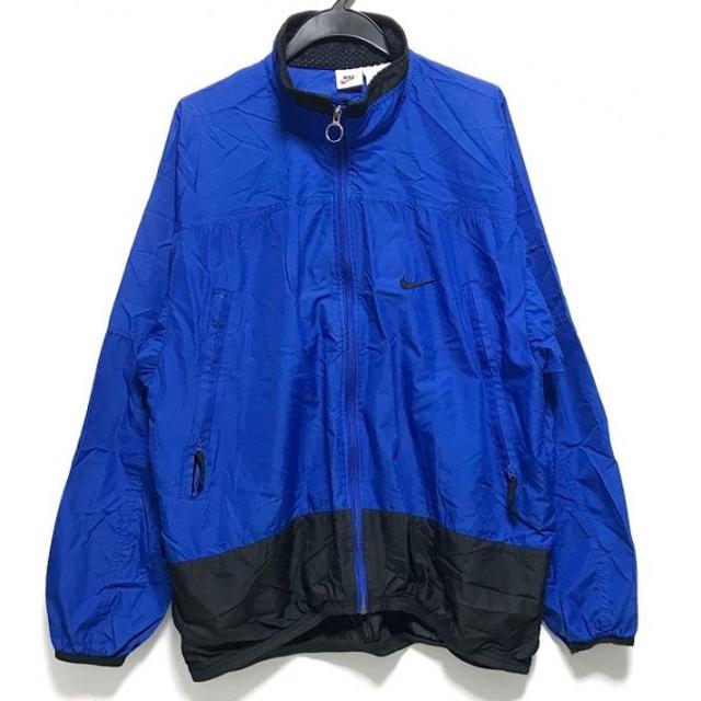 NIKE(ナイキ)の90’s ナイキ ウインドブレーカー ジャンバー M 黒×青切替 刺繍 メンズのジャケット/アウター(ナイロンジャケット)の商品写真