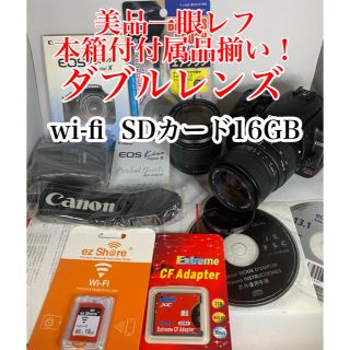 キヤノン(Canon)の美品　一眼レフ　canon EOS Ｘダブルレンズ　wi-fi  SD 16GB(デジタル一眼)