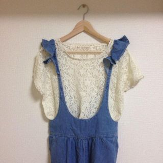 ドットアンドストライプスチャイルドウーマン(Dot&Stripes CHILDWOMAN)のサロペット+レースブラウス(サロペット/オーバーオール)