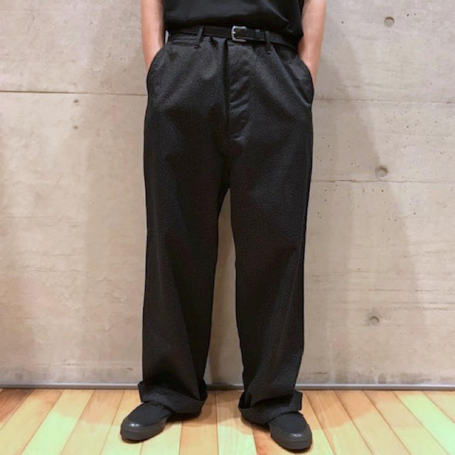 WASHED FINX POLYESTER CHINO WIDE TUCK PANT ワイドパンツ ブラック