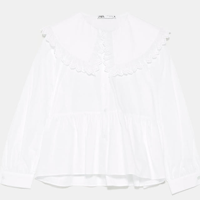 ZARA(ザラ)の【新品】♡ZARA ピーターパン襟付きポプリンブラウス♡ レディースのトップス(シャツ/ブラウス(長袖/七分))の商品写真