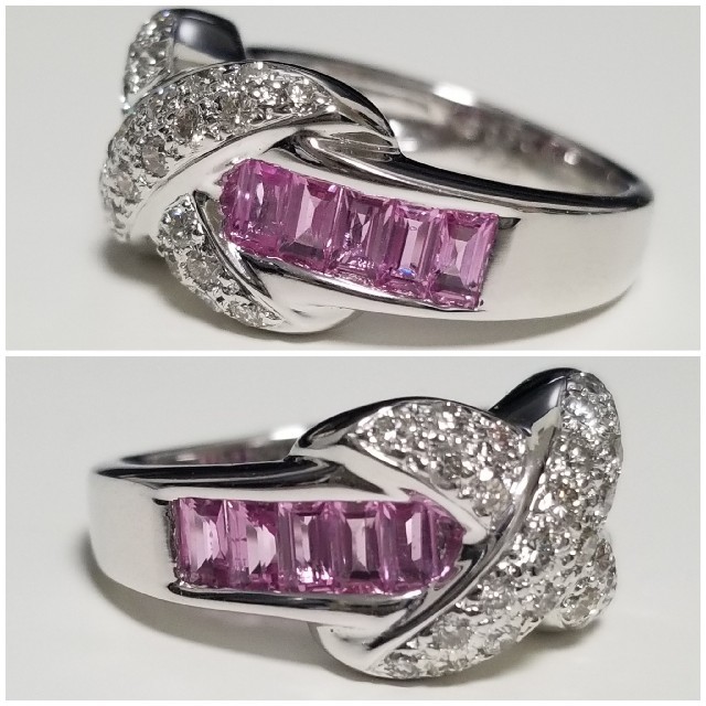 【新品】K18WG ピンクサファイア ダイヤモンド リング 指輪