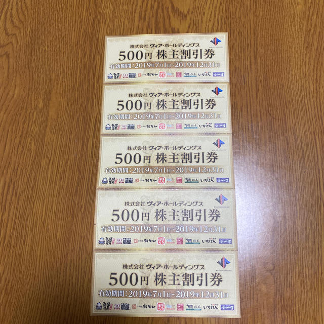 ヴィア・ホールディングス500円割引券５枚 チケットの優待券/割引券(レストラン/食事券)の商品写真