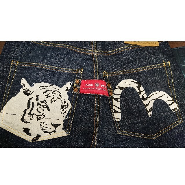 ブティック 希少✨ EVISU アニマル ホワイトタイガー ペイントデニム