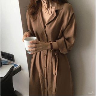 ザラ(ZARA)のブラウン　シャツワンピース　ガウン　インポート(ひざ丈ワンピース)