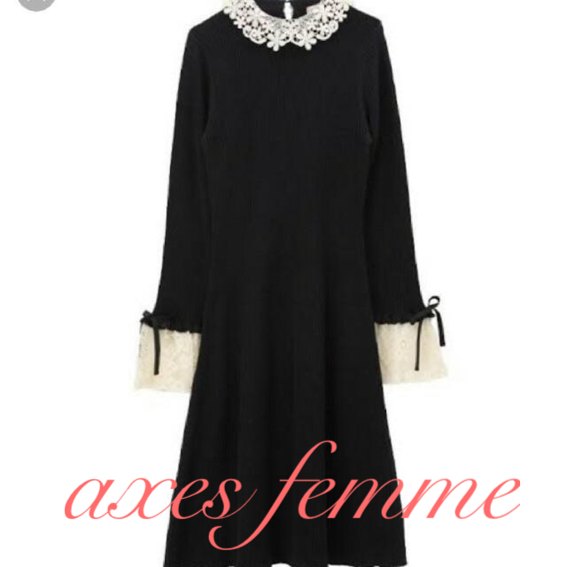 axes femme(アクシーズファム)の完売！新品タグ付き💠axes レース襟付き ニットワンピース💠 レディースのワンピース(ロングワンピース/マキシワンピース)の商品写真