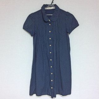 オリーブデオリーブ(OLIVEdesOLIVE)の【OLIVE des OLIVE】 ドット柄シャツワンピース Mサイズ/ネイビー(ひざ丈ワンピース)