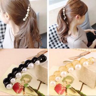 【再入荷】パール♡バナナクリップ♡黒(ヘアアクセサリー)