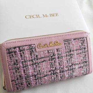 セシルマクビー(CECIL McBEE)の新品 セシルマクビー ツイード ラウンドファスナー 長財布 ピンク(財布)