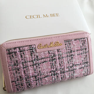セシルマクビー(CECIL McBEE)の新品 セシルマクビー ツイード ラウンドファスナー 長財布 ピンク(財布)