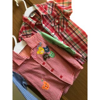 ミキハウス(mikihouse)のベビー服 赤 チェック シャツ 80 110 セット(シャツ/カットソー)