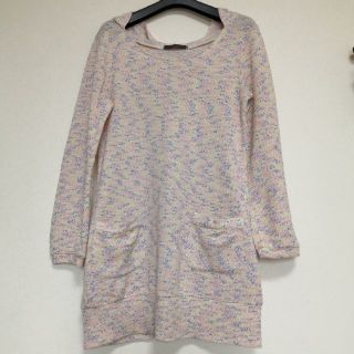 フード付きニット　ワンピース　冬服　長袖　パーカー　ミックスカラー　マルチカラー(ニット/セーター)