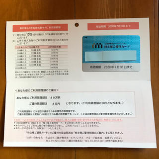 ミツコシ(三越)の三越伊勢丹 株主優待カード 限度額80万円 1割引(ショッピング)