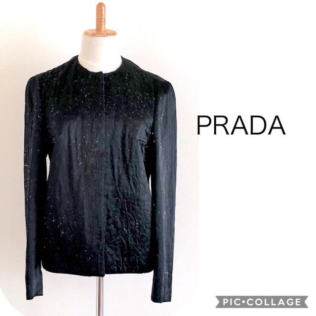 PRADA(プラダ)のPRADA 黒 比翼仕立てジャケット レディースのジャケット/アウター(ノーカラージャケット)の商品写真