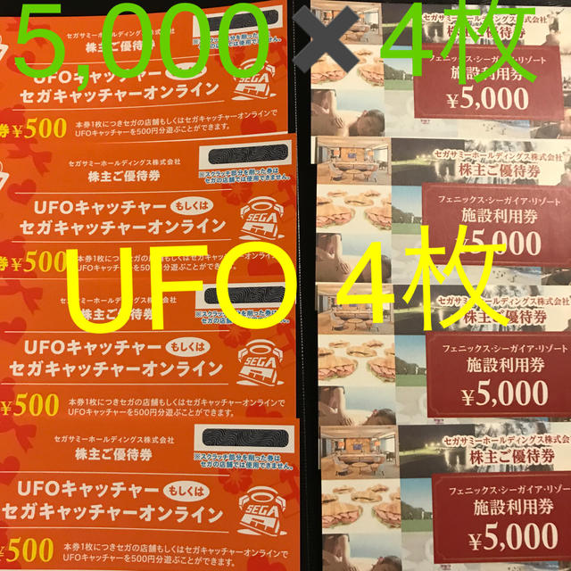 施設利用券セガサミー 株主優待 クーポン  20,000円分 2,000円分