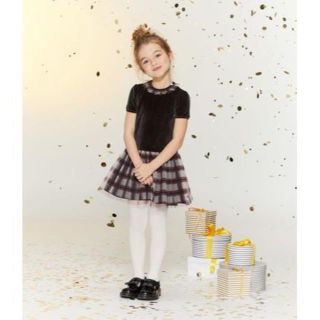 プチバトー(PETIT BATEAU)のu様専用☆19aw☆プチバトー チェックチュール付きベロア半袖ワンピース(ワンピース)