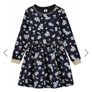 プチバトー(PETIT BATEAU)の【ぽん様専用】Petit Bateau ネイビーバンビ花柄ワンピース(ワンピース)