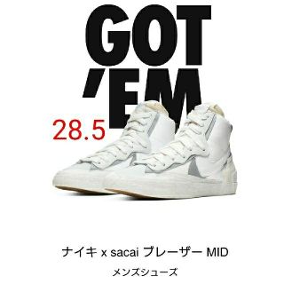 ナイキ(NIKE)の【28.5】サカイ ナイキ ブレーザー ミッド “ ホワイト/グレー”     (スニーカー)