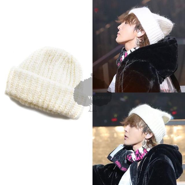 YGG★太リブ ウール ニット 帽 ワッチ ビーニー ホワイト 白 メンズの帽子(ニット帽/ビーニー)の商品写真
