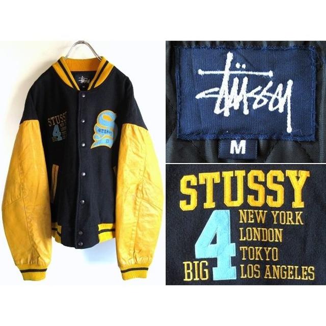 【Vintage】Stussy 袖レザー スタジャン着丈75cm