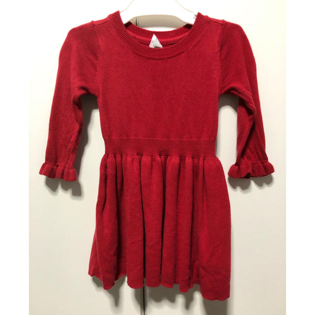 babyGAP(ベビーギャップ)のラインが綺麗な赤ニットワンピース キッズ/ベビー/マタニティのベビー服(~85cm)(ワンピース)の商品写真