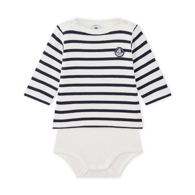 PETIT BATEAU(プチバトー)の新品未使用 プチバトー 24m マリニエール長袖コンビボディ キッズ/ベビー/マタニティのベビー服(~85cm)(Ｔシャツ)の商品写真