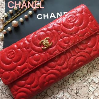 シャネル(CHANEL)の💝マイメロ 様専用💝✨CHANEL カメリア キャビアスキン 長財布✨(財布)