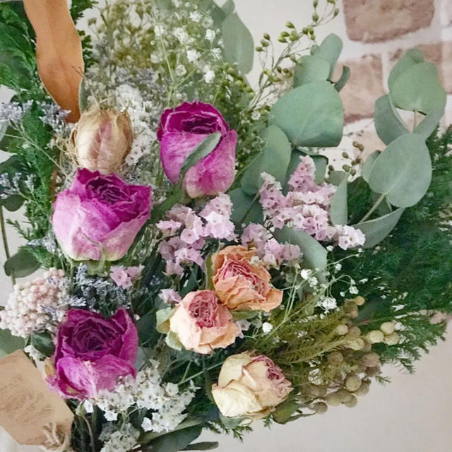 ドライフラワー❁natural  girly pink swag❁bouquet ハンドメイドのフラワー/ガーデン(ドライフラワー)の商品写真