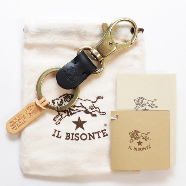 IL BISONTE(イルビゾンテ)の新品 イルビゾンテ キーホルダー レザー キーリング 鍵 アクセサリー ブラック メンズのファッション小物(キーホルダー)の商品写真