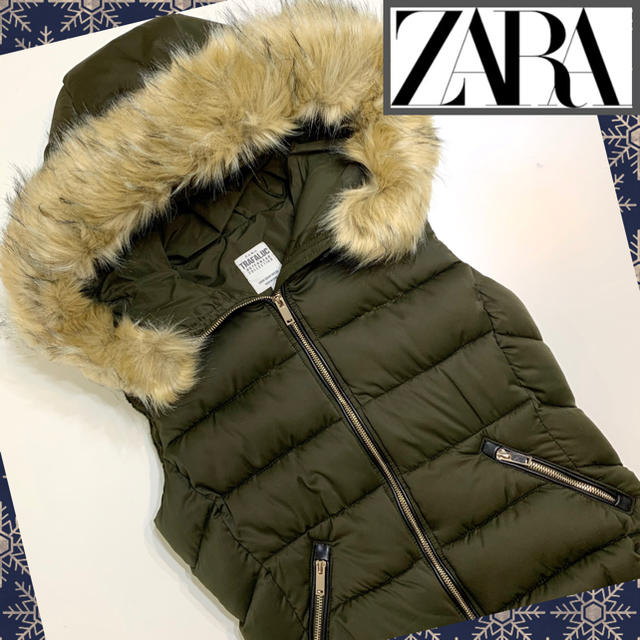 新品！ ZARA  ザラ  TRF  ファー ダウンベスト  カーキ  サイズＭ