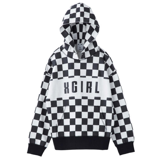 X-girl CHECKERED SWEAT HOODIE ブラック パーカー