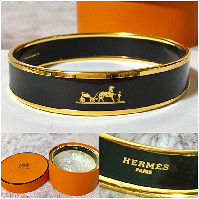 レディースHERMES エルメス エマイユ MM カレーシュ モチーフ バングル