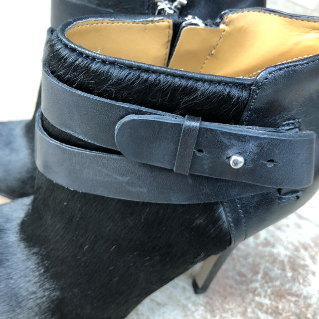 NINE WEST(ナインウエスト)の未使用 ナインウエスト NINE WEST ショートブーツ ハラコ レザー 黒 レディースの靴/シューズ(ブーツ)の商品写真