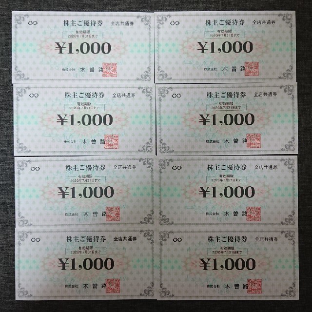 木曽路 株主優待 8000円分(1000円×8枚)