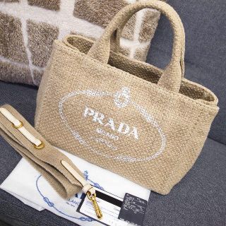 新品♡正規品PRADA ショルダー付カナパS リネン素材