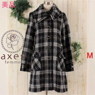 アクシーズファム(axes femme)の美品★axes femmeグレータータンチェックかわいいコートM(その他)