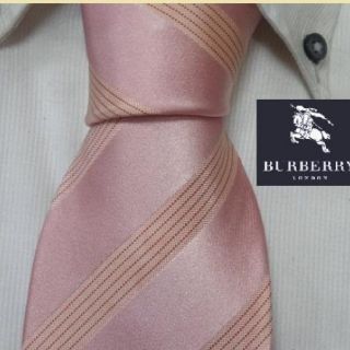 バーバリー(BURBERRY)の大人気★バーバリーロンドン【光沢ピンクストライプ】高級ネクタイ★エレガント(ネクタイ)