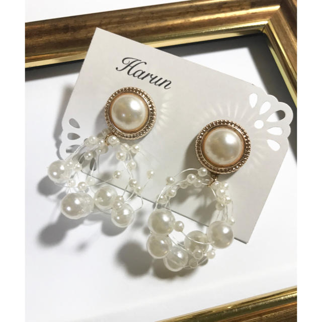 Harun♡パール×パールシャワーピアス♡イヤリング ハンドメイドのアクセサリー(ピアス)の商品写真