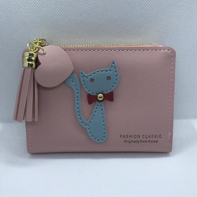子供から大人まで使用可能♪ 可愛い猫ちゃんのコンパクトな二つ折り財布 ピンク メンズのファッション小物(折り財布)の商品写真