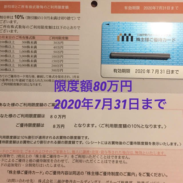 三越伊勢丹 株主優待 80万円