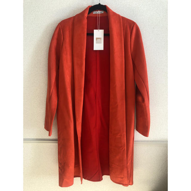 ZARA(ザラ)のZARA  オレンジスエード調コート　新品 レディースのジャケット/アウター(ロングコート)の商品写真