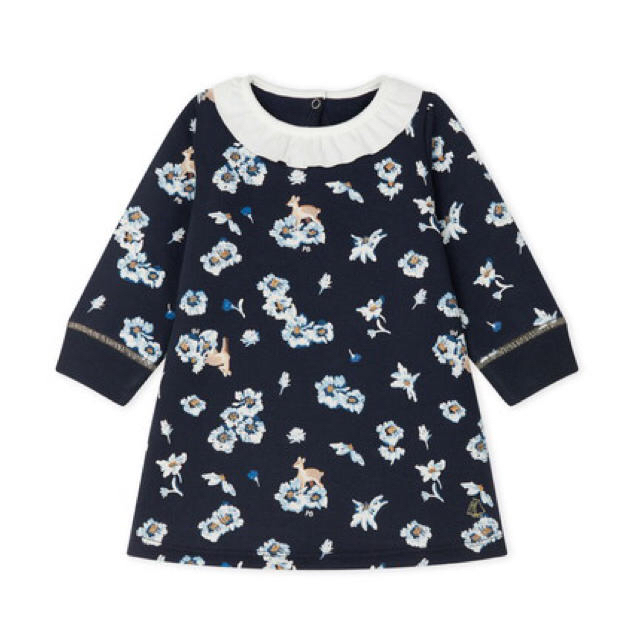 PETIT BATEAU(プチバトー)のnaaaa様専用♡36m プチバトー スウェットプリントワンピース_NV キッズ/ベビー/マタニティのキッズ服女の子用(90cm~)(ワンピース)の商品写真