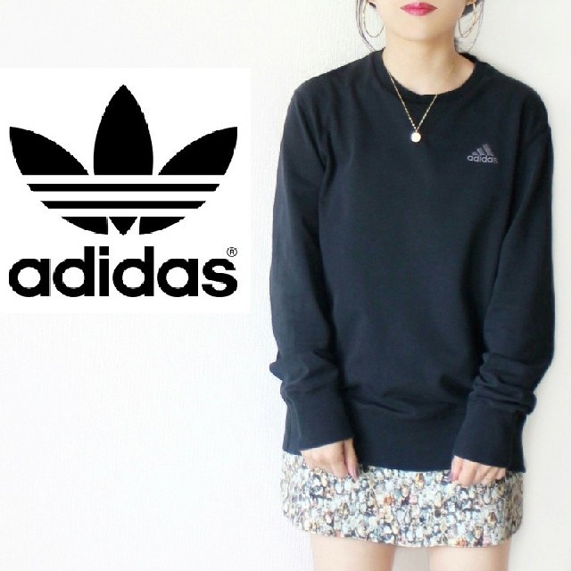 【大人気！】ゆるサイズ♡　adidas　ワンポイント　ロゴ刺繍　スウェット　黒