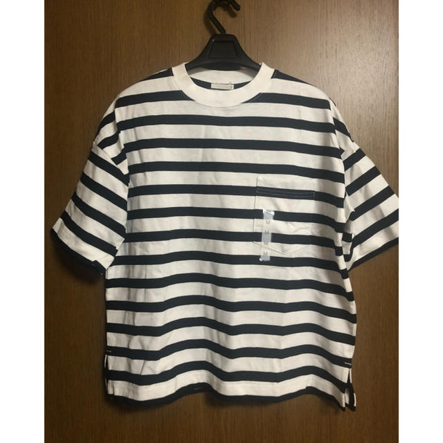 GU(ジーユー)のボーダーヘビーウェイトT （5部丈） レディースのトップス(Tシャツ(半袖/袖なし))の商品写真
