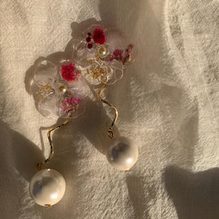 clear flower(pink red)(ピアス)